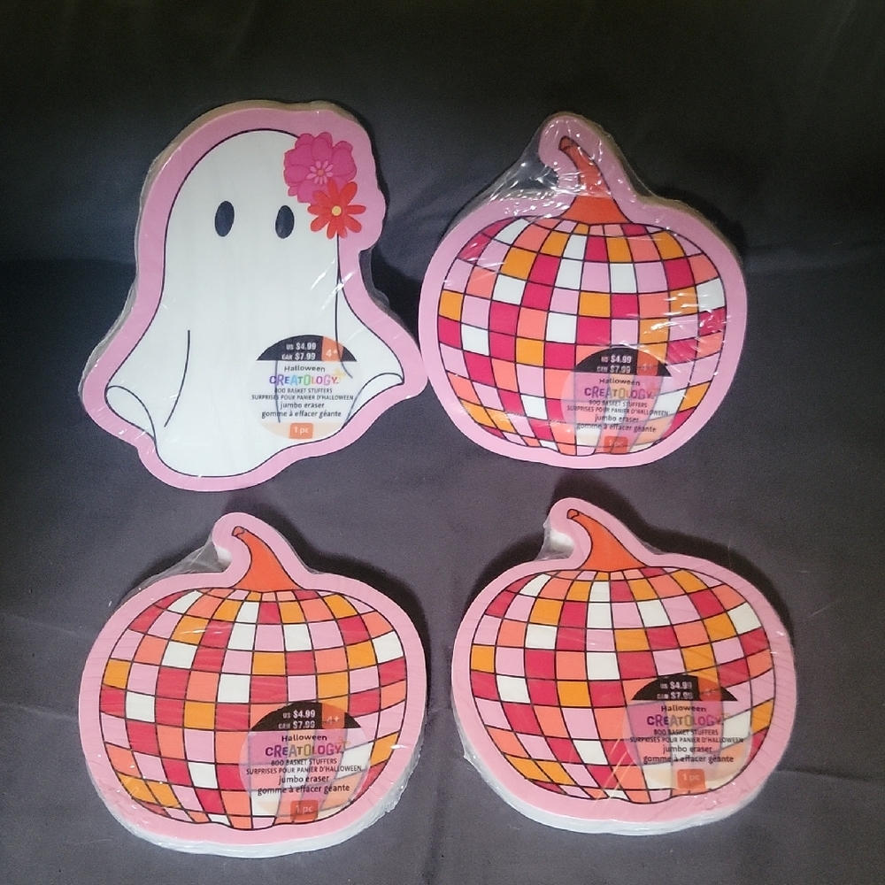 Colorful Halloween Ghost and Pumpkin Giant Erasers.